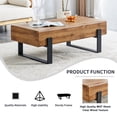 thumbnail image 5 of BEKAY Wide Coffee Table Natural Wood Tone Metal Legs Industrial Modern Steel Living Room Outdoor, 5 of 8