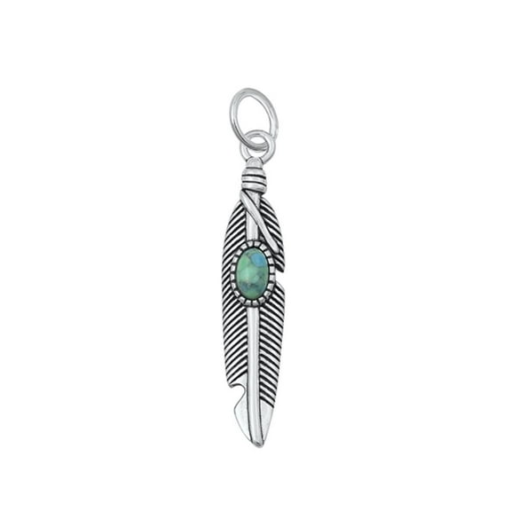 Sterling Silver Feather Pendant Simulated Turquoise Charm 925 New Jewelry Female Unisex