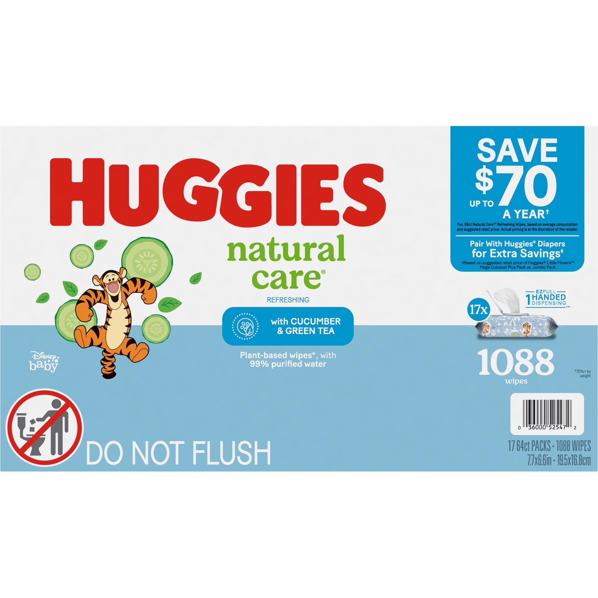 Huggies Natural Care Refreshing Baby Wipes, Scented, 17 Flip-Top Packs (1,088 Wipes Total)