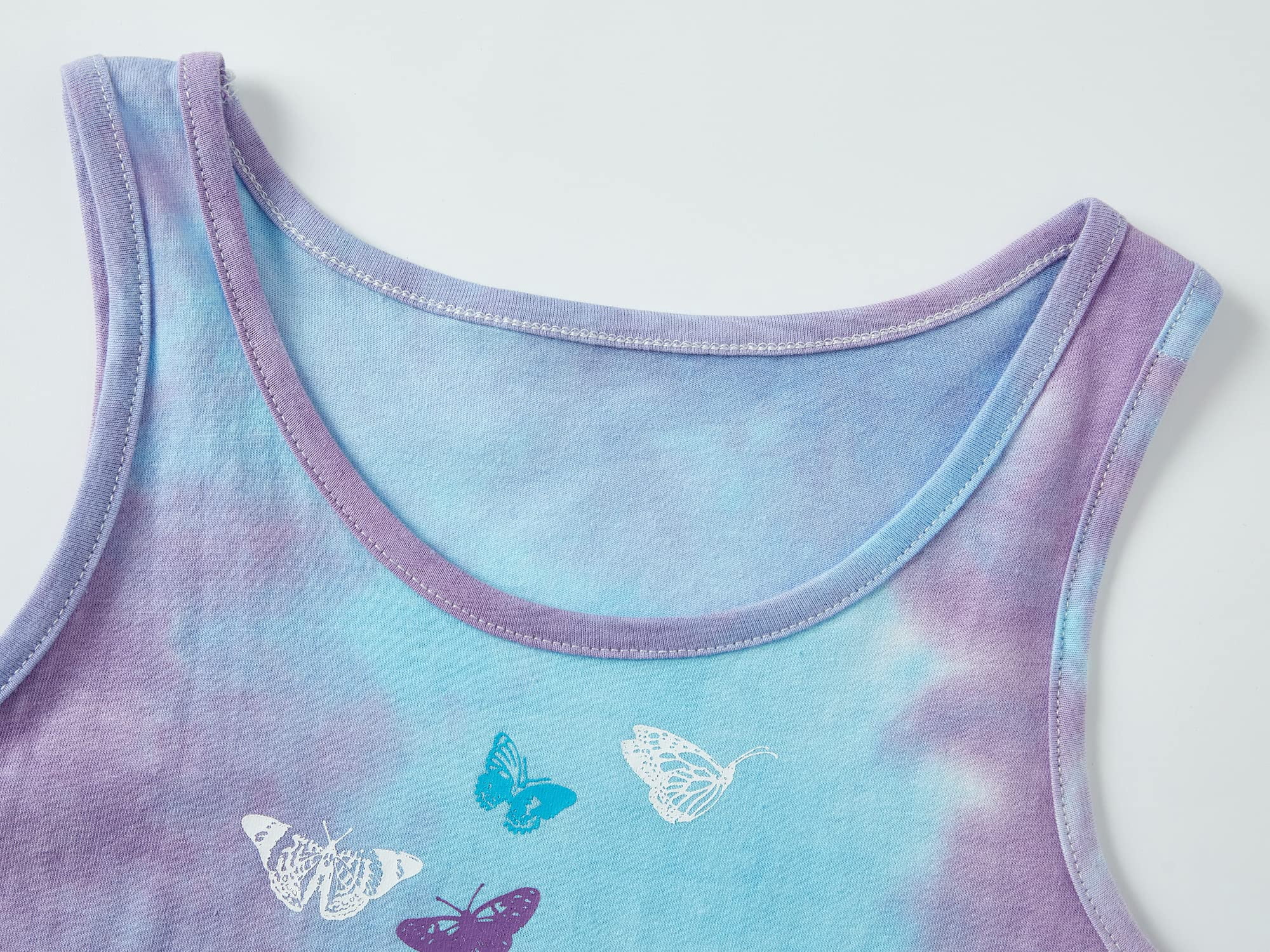 Beezizac Girls Pajama Set 2-PC Tank Top & Shorts Cotton Summer Tie Dye Butterfly Pjs Size 10