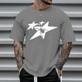 thumbnail image 2 of Rggeeun Mens T-Shirts Star Print Short Sleeve Crew Neck Loose Fit Soft Breathable for Summer Streetwear Cool Tee,Gray,Xxxl, 2 of 4