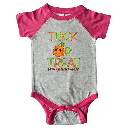 

Inktastic Trick or Treat Now Gimme Candy with Halloween Pumpkin Gift Baby Boy or Baby Girl Bodysuit
