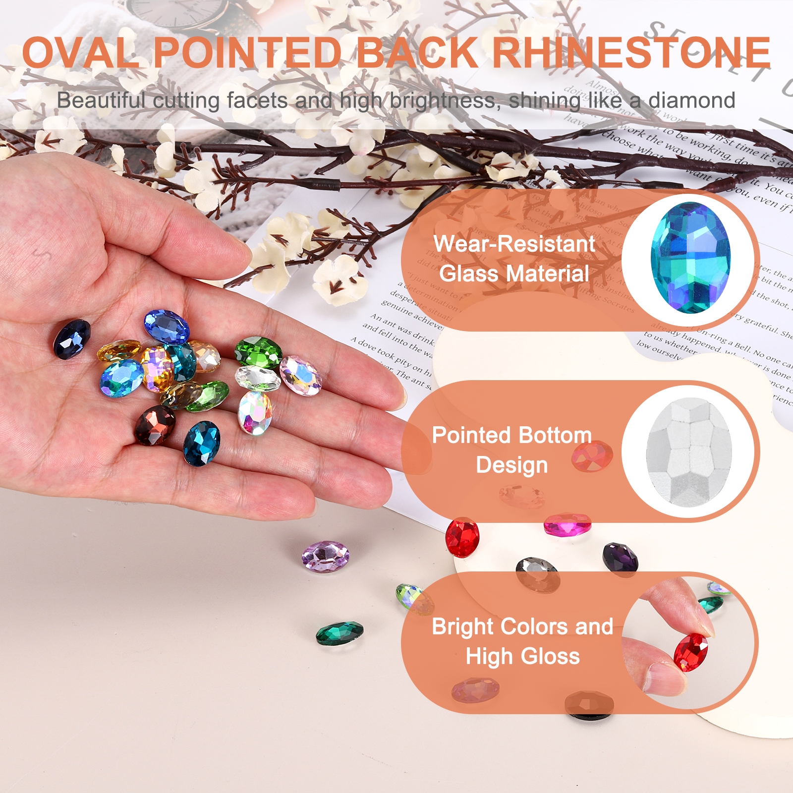 Uxcell 100Pcs Oval Pointed Back Rhinestone, 13 x 18 mm Oval Faceted Glass Rhinestone Gems Pointed Back Faceted Glass Beads for Jewelry Making DIY Crafts Shoes Crystal, Shiny Lake Blue