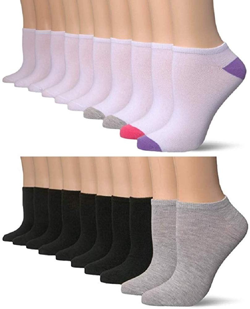 Hanes Hanes Women's Lightweight No Show 20Pack Socks, White/black