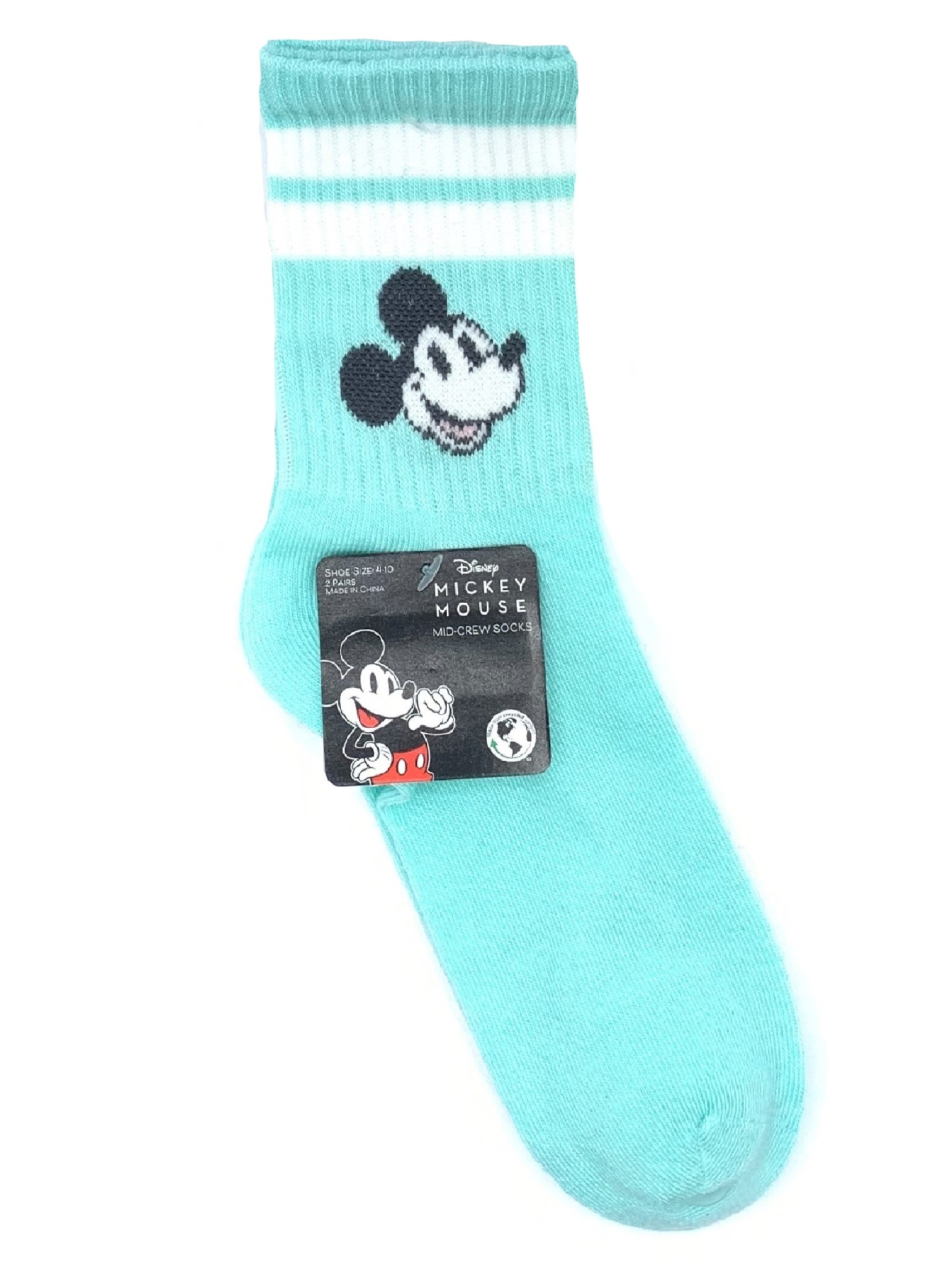 Disney Mickey Mouse, Women's Mid-Crew Socks, 2-Pack, Size 4-10