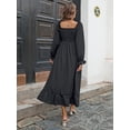 thumbnail image 3 of Purcoar Women's Shirred Ruffle Long Sleeve Dress Square Neck Flowy Dresses, 3 of 7