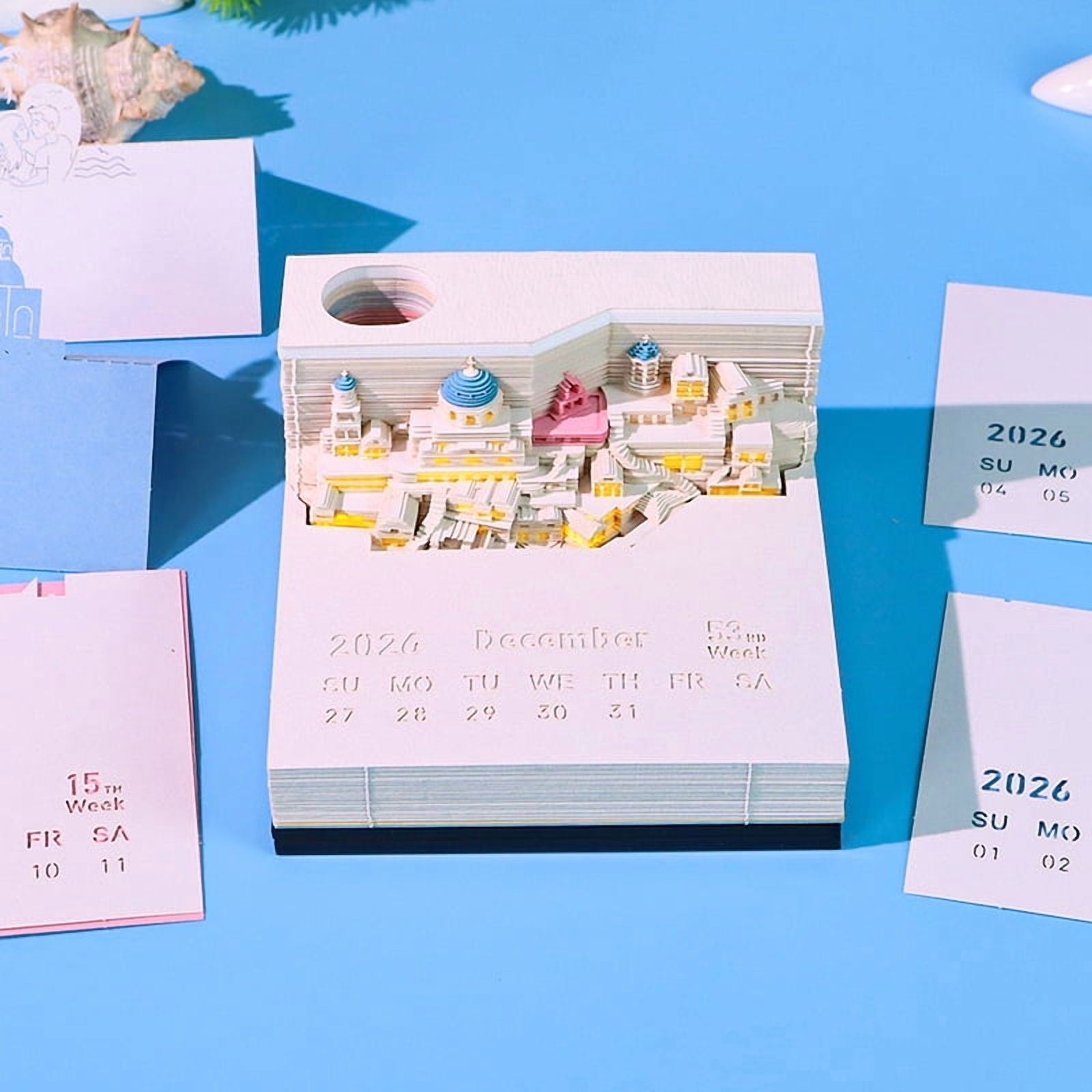 Time Piece Calendar 2026 Desk Calendar With LED Light 3D Tear-away Calendar Paper Carving Art Pad Notepad Gift Christmas