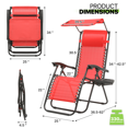 thumbnail image 2 of Magshion Folding Patio Chair, Zero Gravity Outdoor Lounge Chair with Canopy Shade and Cup Holder, Adjustable Reclining Chair with Pillow for Beach, Patio, Pool, Yard, Red, 2 of 11