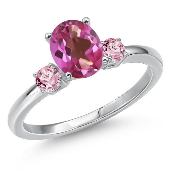 Gem Stone King 14K White Gold Pink Mystic Topaz and Pink Lab Grown Diamond Engagement Ring for Women | 1.56 Cttw | Oval 8X6MM | Gemstone November Birthstone | Size 6