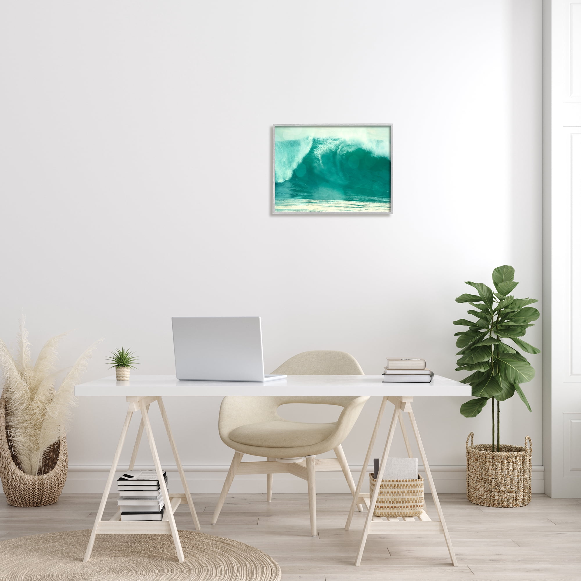 Stupell Industries Sun Spot Tidal Wave Tropical Surfing Coast Nature Painting Gray Framed Art Print Wall Art, 16 x 20