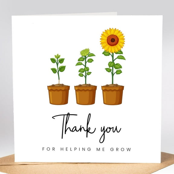 Thank You Card for Mentors – “For Helping Me Grow” – Inspirational Plant Design – Blank Inside, Envelope Included – Perfect Appreciation Gift for Teachers, Coaches, and Supportive Friends