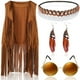 thumbnail image 1 of Conjunto de disfraz de hippie, conjunto de accesorios de disfraz de hippie para mujer de los años 60 y 70, incluye chaleco con borlas, diadema bohemia, pendientes de borla y gafas de sol, chaleco con, 1 of 7