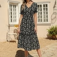 thumbnail image 2 of Robes d'Été pour Femmes Décontractées à Col en V en Chiffon à Imprimé Floral Robe Midi Dames à Manches Courtes Robes Bohèmes de Plage, 2 of 5