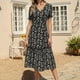 thumbnail image 2 of Vestido de manga corta de playa boho floral de gasa con cuello en V casual para mujer Fridja yut3041, 2 of 5