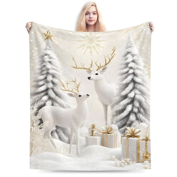 Christmas Reindeer Throw Blanket for Couch Bed Sofa Winter Holiday Cozy Christmas Tree Flannel Blanket 50x40