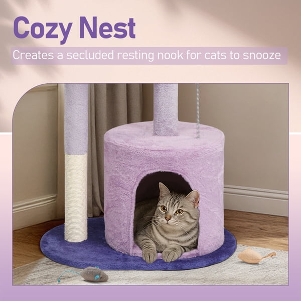 33in Multi-Level Cat Tree, Plush Condo, Curved Perch, Top Bed, Sisal Scratching Posts, Interactive Toys, Sturdy Design for Kittens/Small Cats