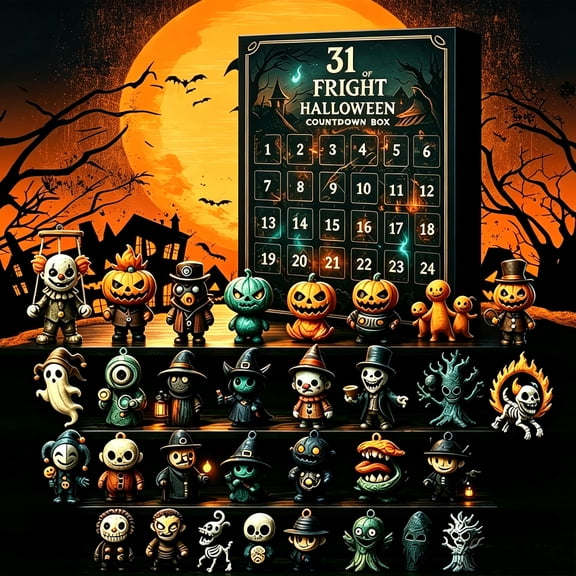 Halloween Advent Calendar, 31 Days Countdown Box with Mini Figurines, Spooky Surprise Blind Box for Home Desk Decor, Halloween Party Favors