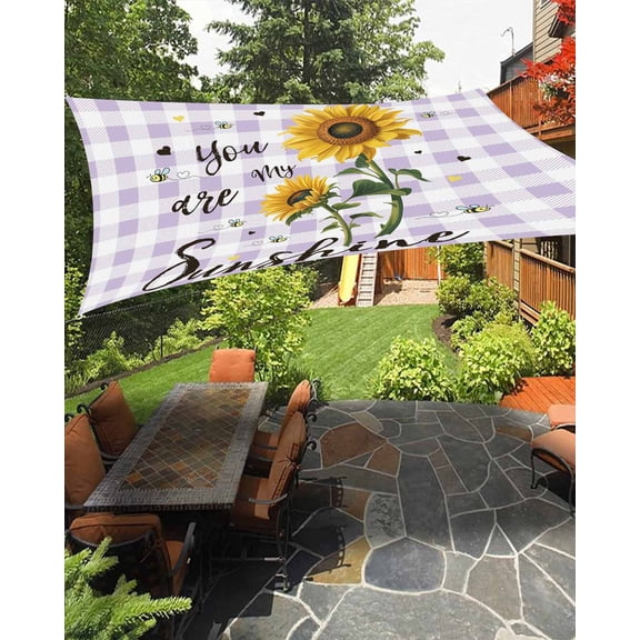 Sun Shade Sail 8'x10' Bee Sunflower Rectangle Sun Shade Sails Canopy Waterproof Purple Buffalo Plaid You Are My Sunshine Outdoor Sunshades Sand UV Block Cover Shades Cloth for Patio Backyard Deck
