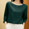 thumbnail image 5 of ZANZEA Women 3/4 Sleeved Tops Crew Neck Satin Blouse Baggy OL Shirts, 5 of 14