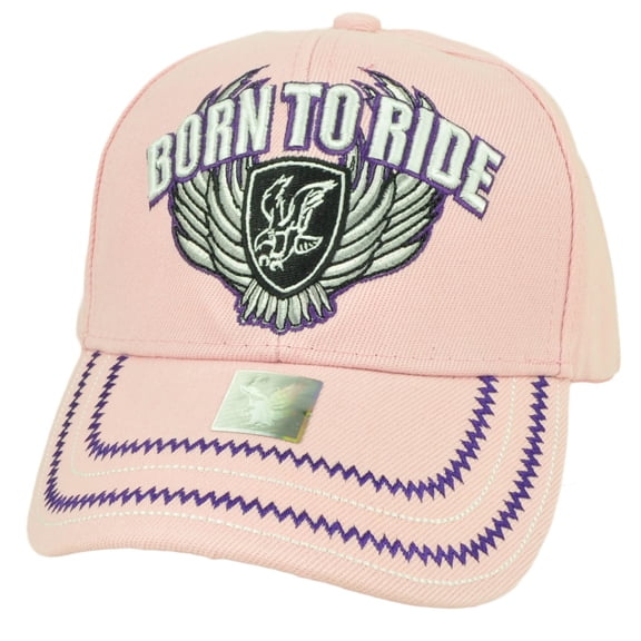 Born To Ride Pink Hat Cap Adjustable Motorcycle Wing Bikes Biker Curved Bill