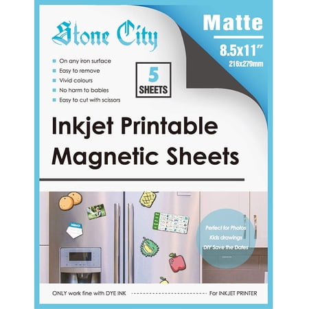 Stone City Printable Magnetic Sheets Matte Magnet Photo Paper Cutable for Inkjet + Laser Printers, Cricut, 8.5x 11 5 Sheets, DIY Signs, Crafts, Photo Ablums