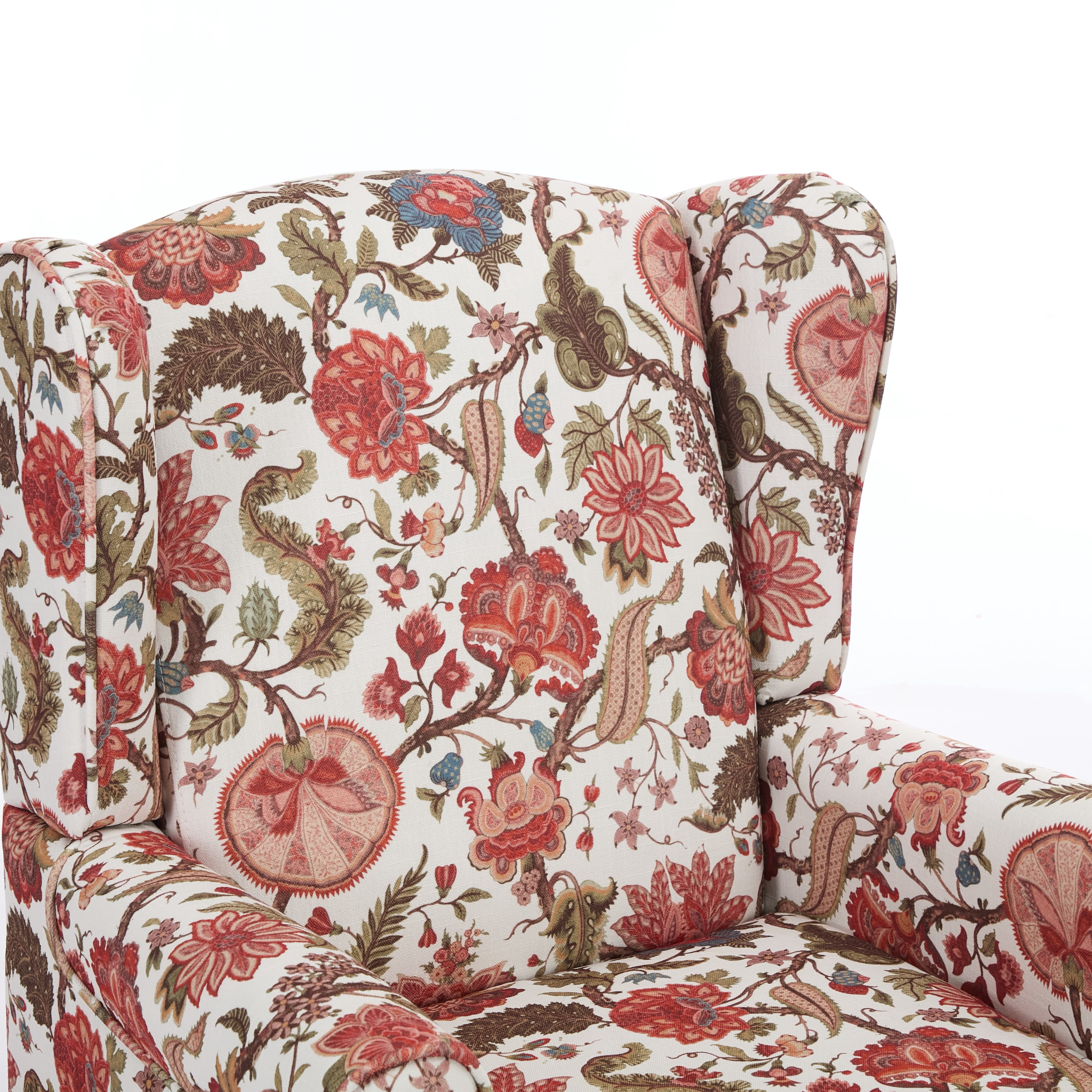 Aukfa Wingback Accent Chair,Upholstered Club Chair with Solid Wood Legs for Living Room, Bedroom & Office,Floral Red