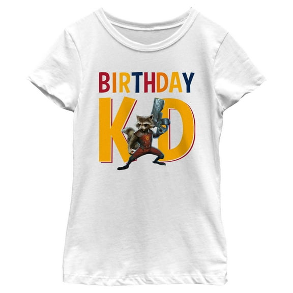 Girl's Guardians of the Galaxy Birthday Kid Rocket Raccoon  Graphic Tee White Large