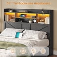 thumbnail image 5 of Mabor Farmhouse Queen Bed Frame with Bookcase Headboard & 6 Drawers, Rustic Wooden Bed Frame Queen Size with Charging Station and LED Lights, Bed with Metal Slats Support,No Box Spring Needed,Black, 5 of 8