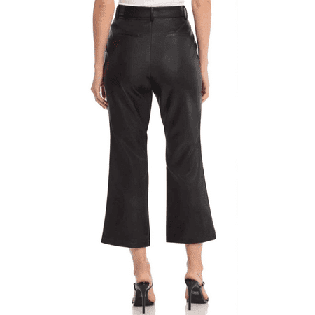 Avec Les Filles BLACK Women's Faux Leather Flare Crop Pants, US Medium