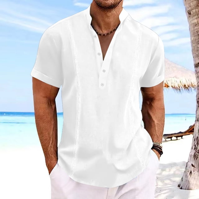 Qertyioot Man Short Sleeve Solid Color Lapel Button Fashion Fallow T-Shirt Tops Summer Savings