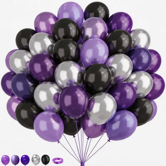 Purple and Black Balloons, 67pcs 12 Inch Purple Black Silver Balloons for Birthday Graduation Party Decorations