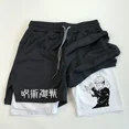 thumbnail image 1 of pantalones cortos de compresión 2 en 1 para hombres, pantalones cortos de rendimiento de Anime Jujutsu Kaisen, pantalones cortos de gimnasio deportivos de baloncesto con bolsillos, 1 of 5