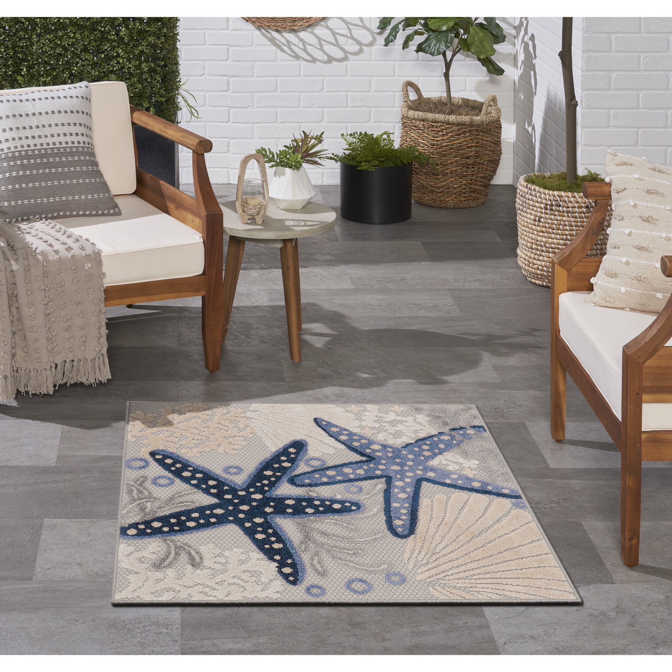 Nourison Aloha 3' x Square Blue Grey Coastal, Nautical & Beach Rug