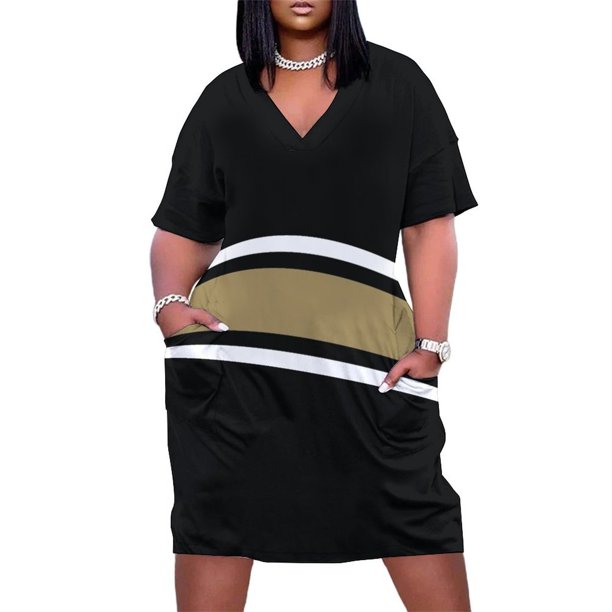 Vestido de noche colgante a rayas para mujer, traje negro, blanco y dorado con bolsillo, ropa de verano