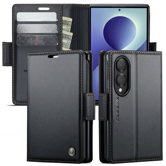 Dteck Magnetic Wallet Case for Samsung Galaxy Z Fold8 ,Shockproof Leather PC Case Card Slots RFID Blocking Pocket Kickstand Cover,Black
