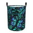 thumbnail image 1 of Balery Blue Floral with Butterflies Cesta de ropa redonda con asas, impermeable, independiente, para ropa, juguetes, dormitorio y familia-Small, 1 of 6
