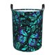 thumbnail image 1 of Balery Blue Floral with Butterflies Cesta de ropa redonda con asas, impermeable, independiente, para ropa, juguetes, dormitorio y familia-Small, 1 of 6