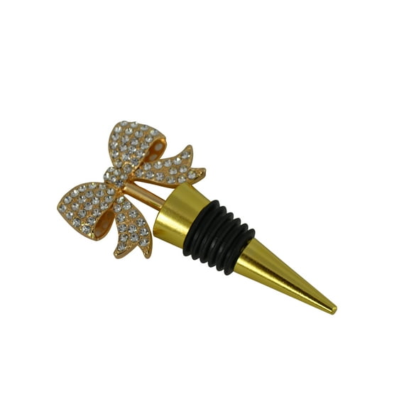 Wine Bottle Stopper Metal Bow Shaped Ribbon with Crystal Rhinestones