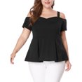 thumbnail image 2 of Agnes Orinda Women's Plus Size Blouse Shirt High Waist Sweetheart Cold Shoulder Peplum Top, 2 of 6