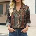 thumbnail image 2 of IMENGL Women's Satin Long Sleeve Shirt Women's Retro Flower Casual Printed Shirt Brown XXXXXL, 2 of 7