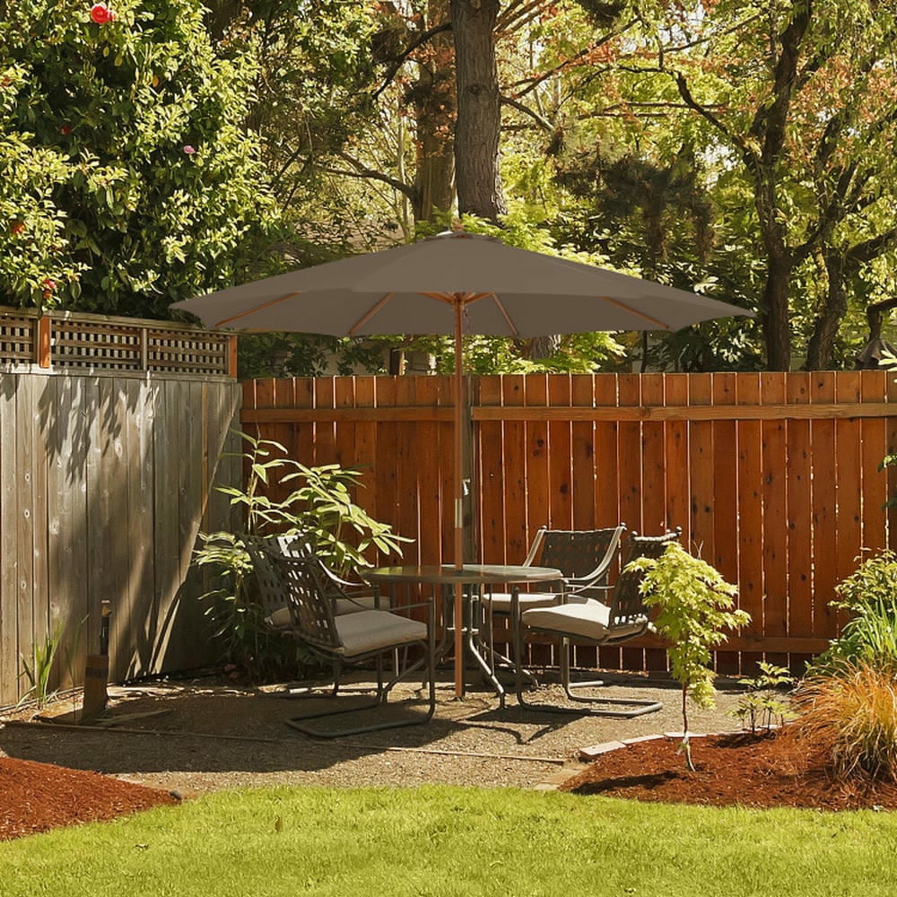 YYAo Outdoor Market Patio Table Umbrella,10 Feet Patio Umbrella with 8 Wooden Ribs and 3 Adjustable Heights-Brown