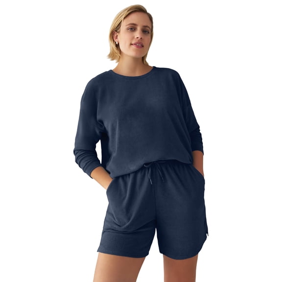 Ellos Plus Size Studio Terry Cloth Relaxed Scoopneck Sweatshirt