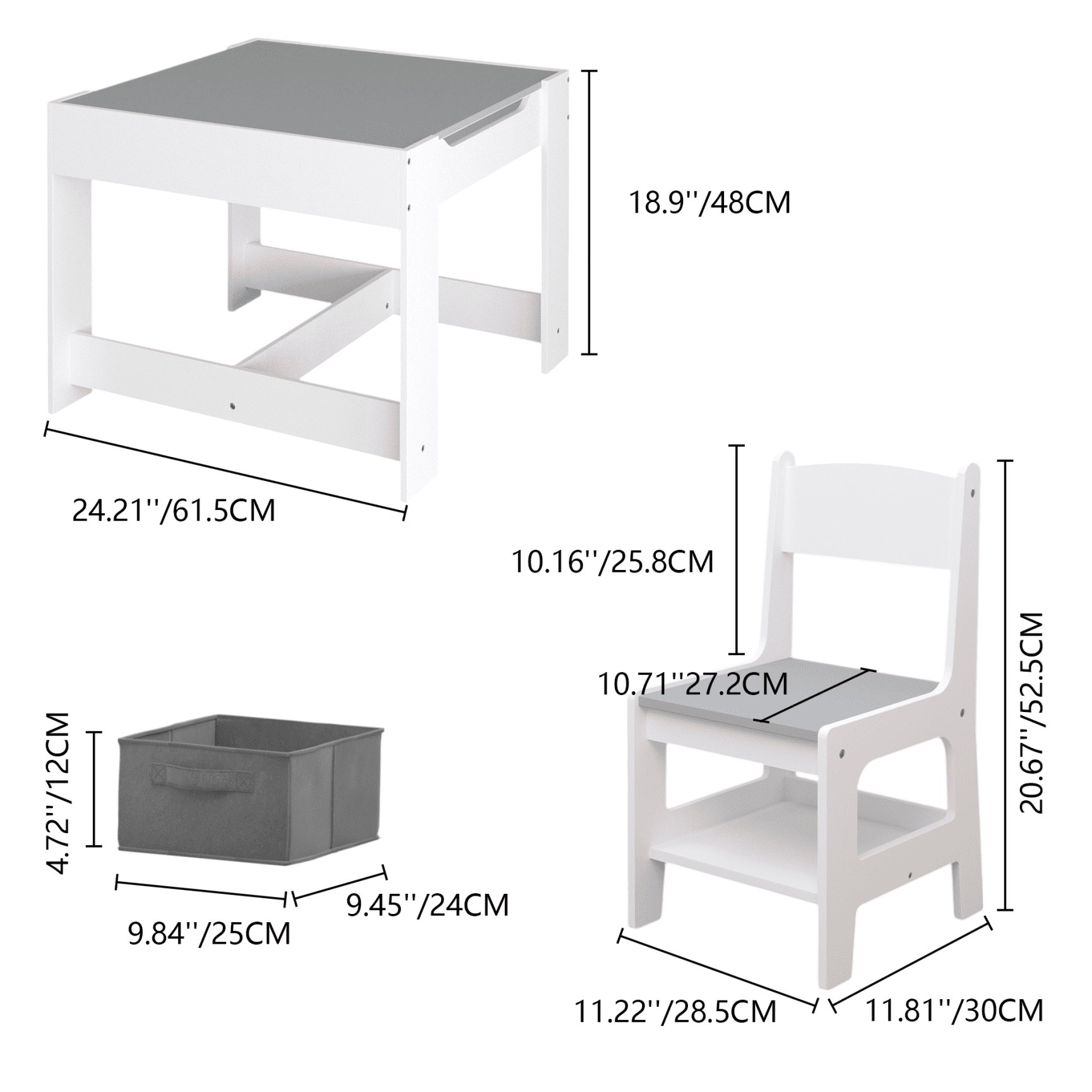 Kids Table and Chair Set with Dual-Sided Blackboard & Play Surface, Storage Drawer & Detachable Tabletop for Toddlers Boys Girls Playroom Learning Activity