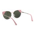 thumbnail image 4 of Womens Metal Rim Reflective Lens Cat Eye Tip Round Retro Sunglasses Gold Pink Fuchsia Mirror, 4 of 4