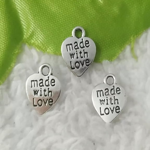 HOOUN 560 pcs tibet silver made with love heart charms 12x10mm B4732