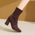 thumbnail image 5 of Bnwani Women Boots Fashion Pile Pointed Toe High-Heel Thick Chunky High Casual Suede Boot Brown Size 6.5, 5 of 8