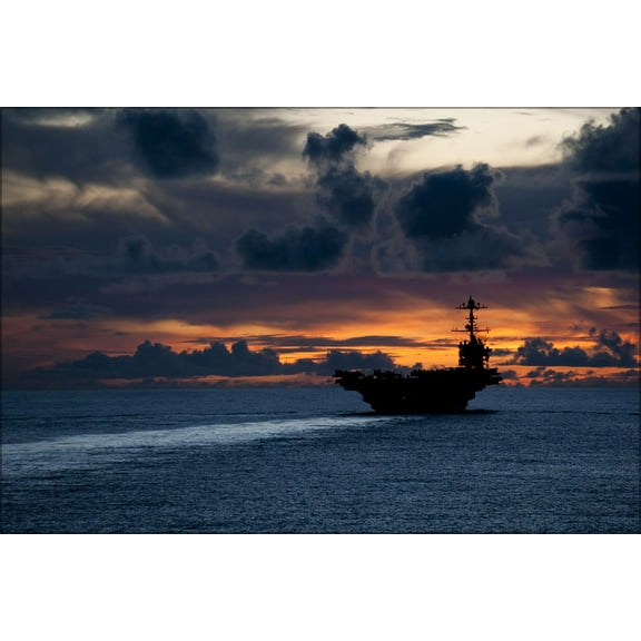 24"x36" Gallery Poster, aircraft carrier USS George Washington (CVN 73) Guam at sunset