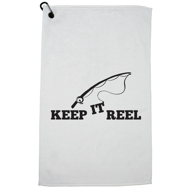 Keep It Reel - Funny Fishing Love Graphic Golf Towel with Carabiner Clip 