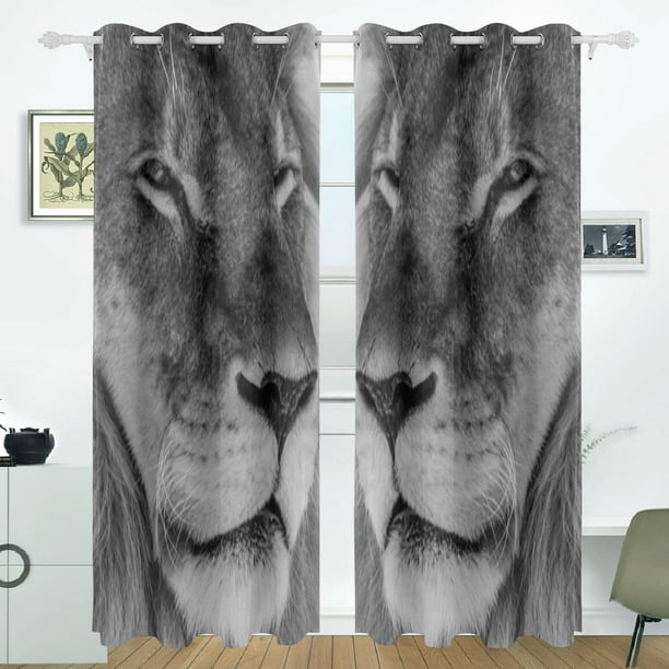 Popcreation Lion King Of The Wild Black And White Window Curtain Blackout Curtains Darkening Thermal Blind For Bedroom Living Room 2 Panel 52wx84l Inches Com Popcreation Lion King Of The Wild Black, Lion King Curtains
