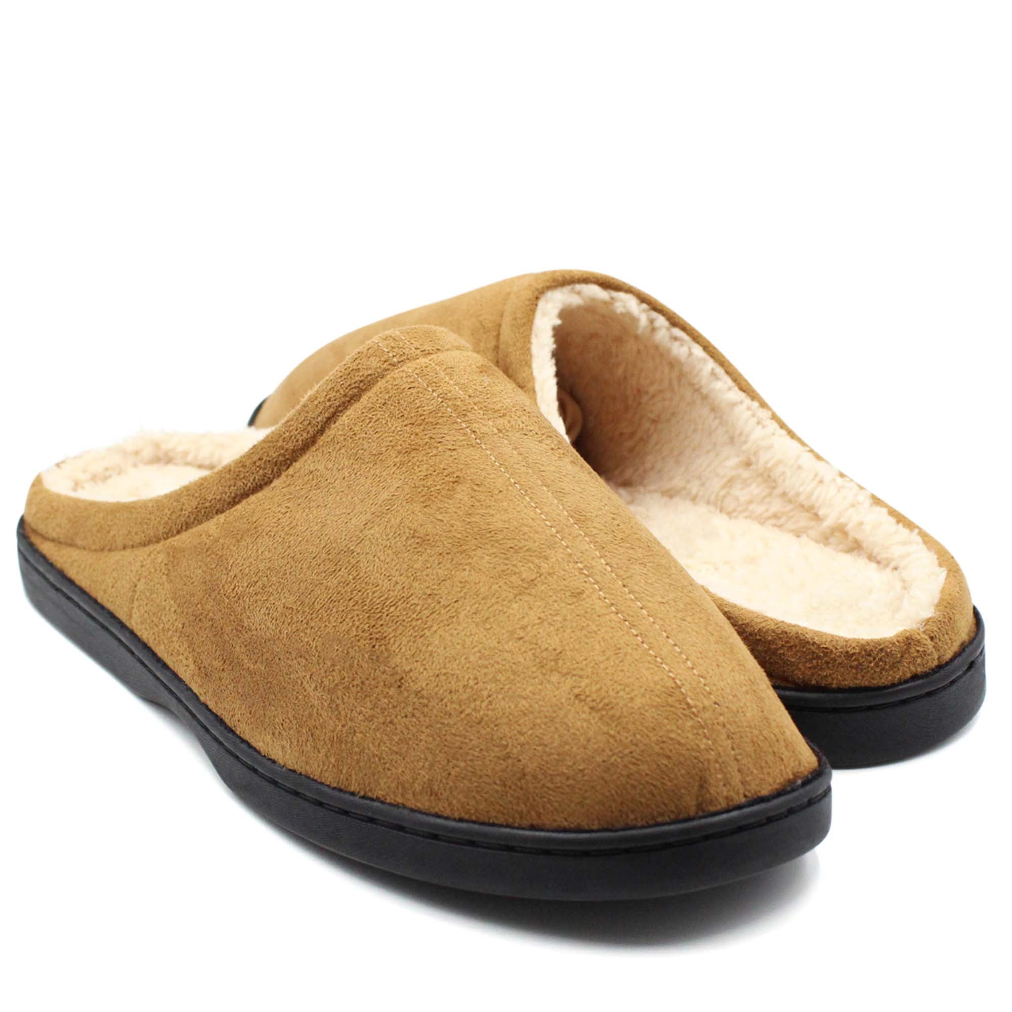 MENS WARM INDOOR HARD SOLE SLIP ON COMFY FLEECE LINED SLIPPERS SHOES SIZE 7-12